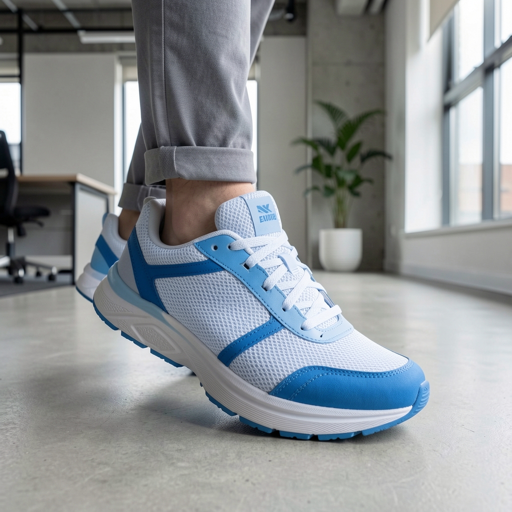 Sneakers running New Balance 574 în colorway gri cu albastru, amortizare ENCAP, material mesh respirabil, design heritage